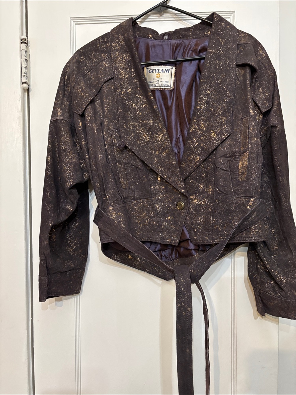 Lani Dark Brown Cropped Bomber Jacket with Gold Speckle